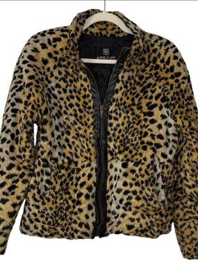 Vintage Alpine Studio Leopard Print Faux Fur Jacket Size Small